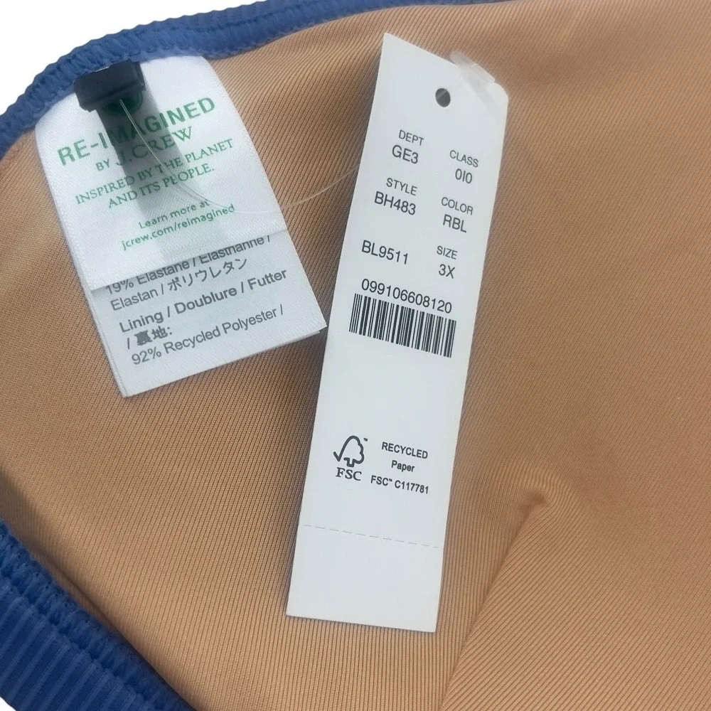 J Crew Ribbed Bikini Top Blue Triangle Plus Size 3X‎ BH483 New